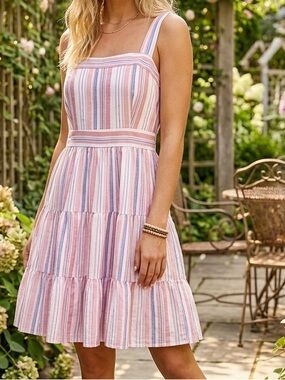 NWT Umgee Striped Pastels Midi Sun Dress 💯 % Cotton